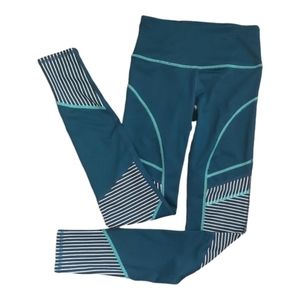 FILA Sport XS workout leggings, green with white piping stripes